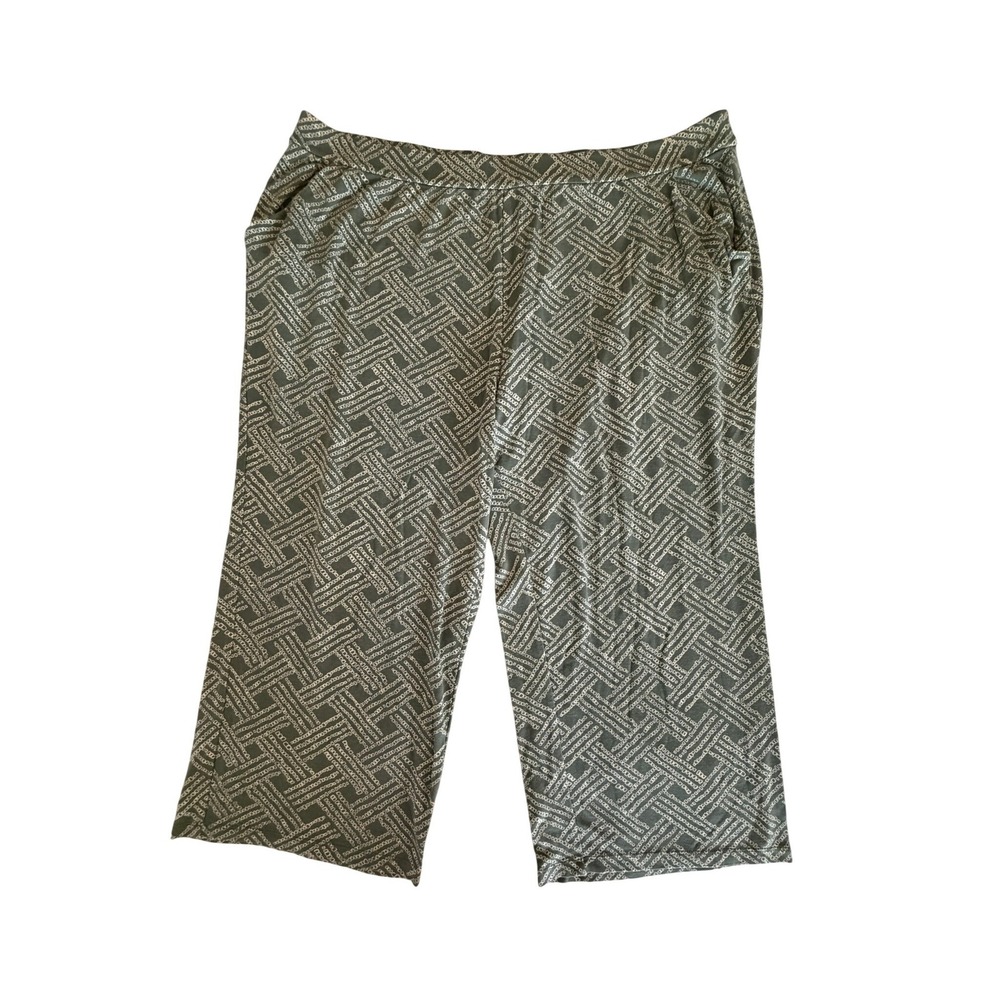 Isaac Mizrahi Live Moss Green Geometric Chain Print Crop Pants 2XP A599550
